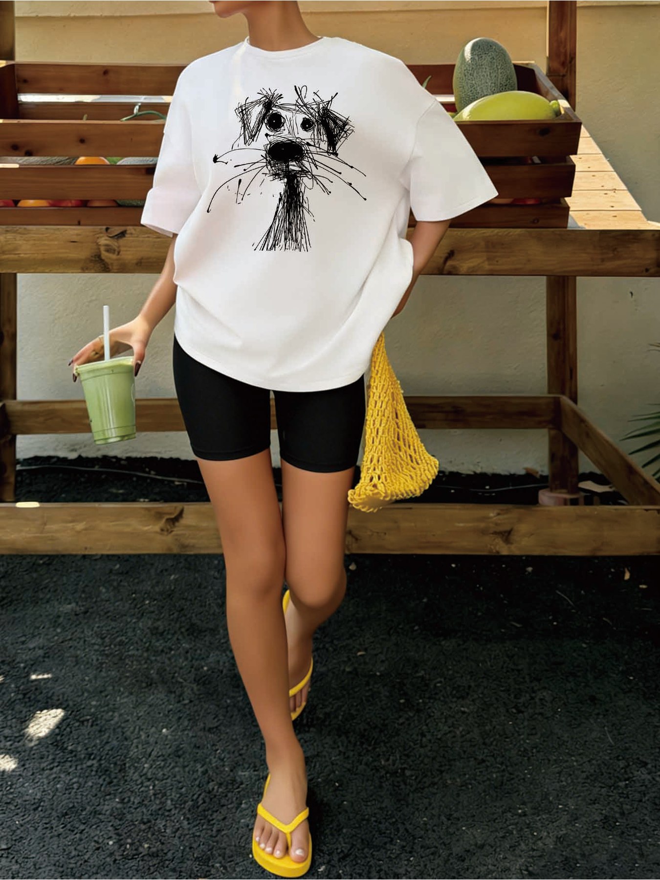Summer Dog Clothing - Two-Piece Set Including Hand-Drawn Graffiti Dog