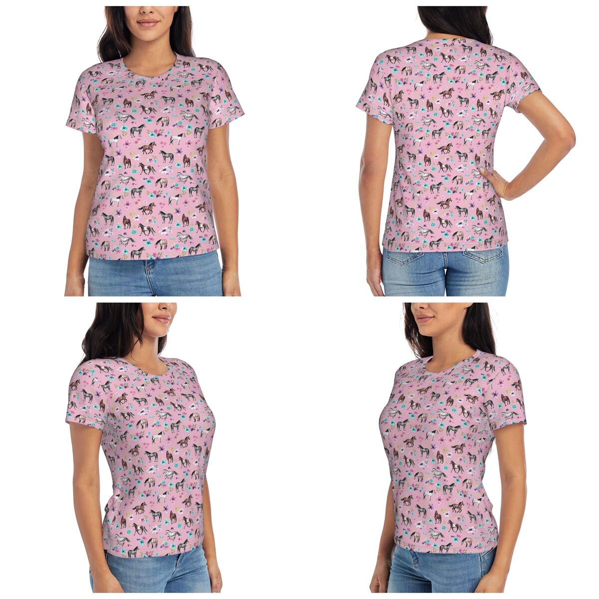 Horses And Flowers On Pink, Eq - Summer Equestrian Clothing review and price