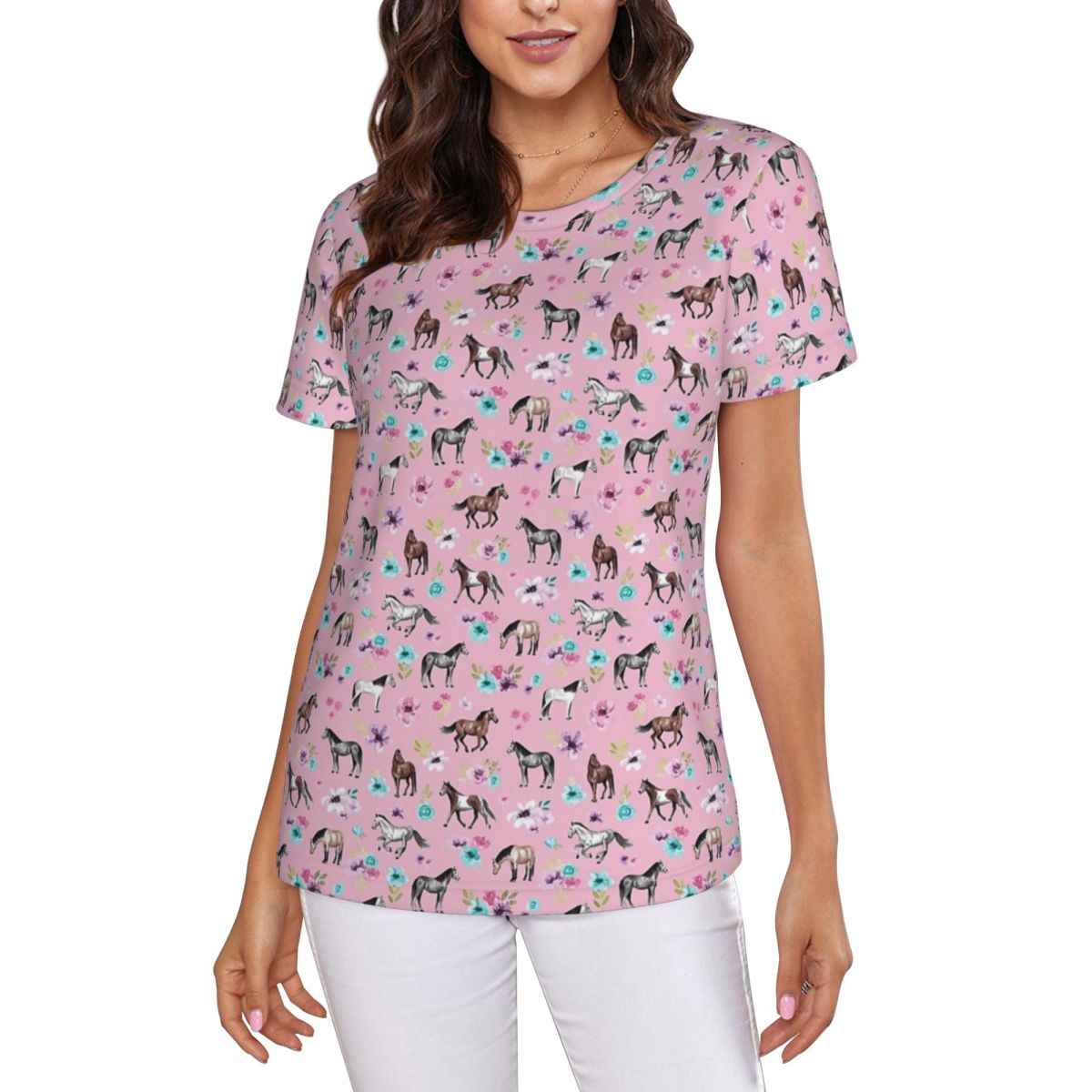 Horses And Flowers On Pink, Eq - Summer Equestrian Clothing review and price