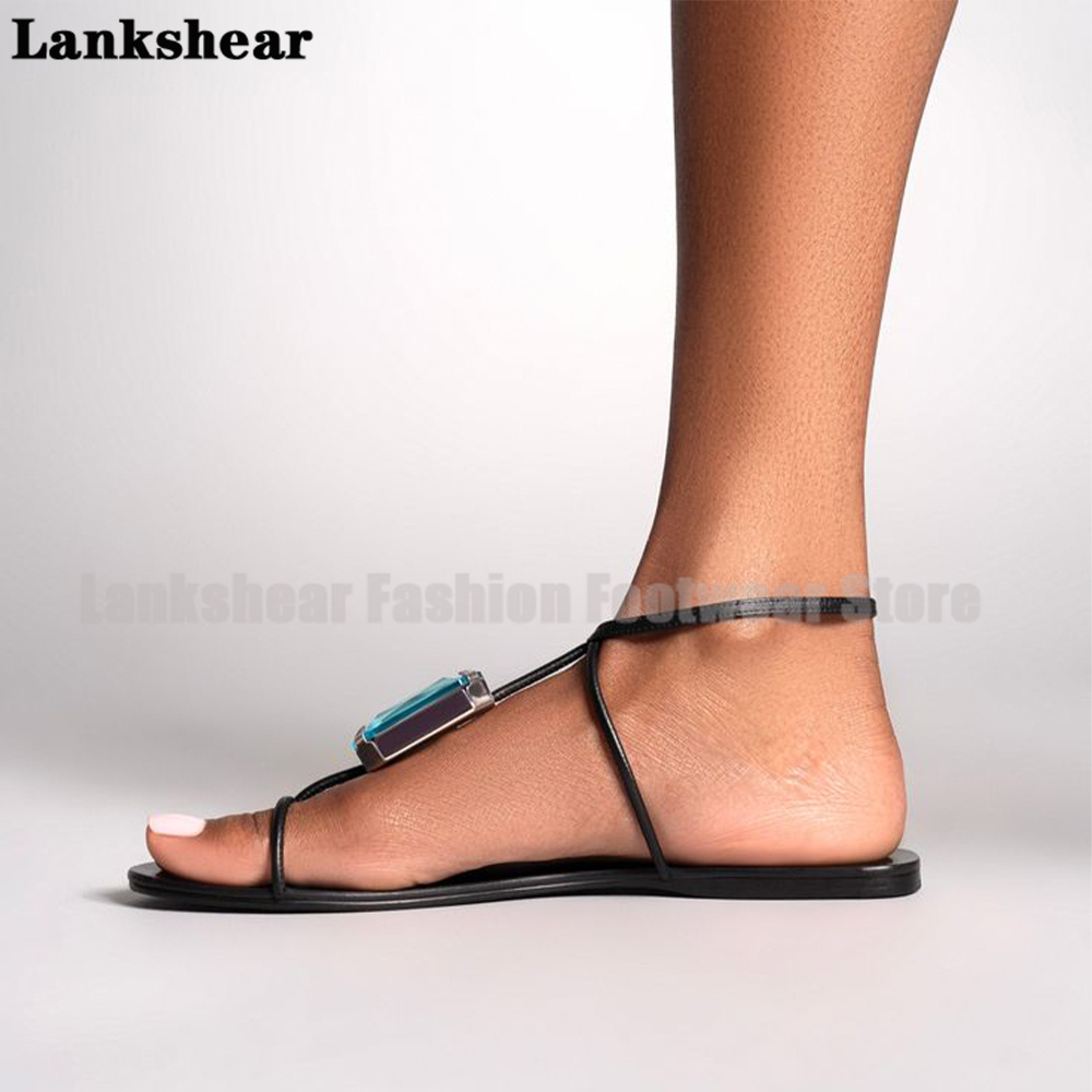 Blue Gemstone T-Strap Flat San - Flip Flop Jeweled review and price
