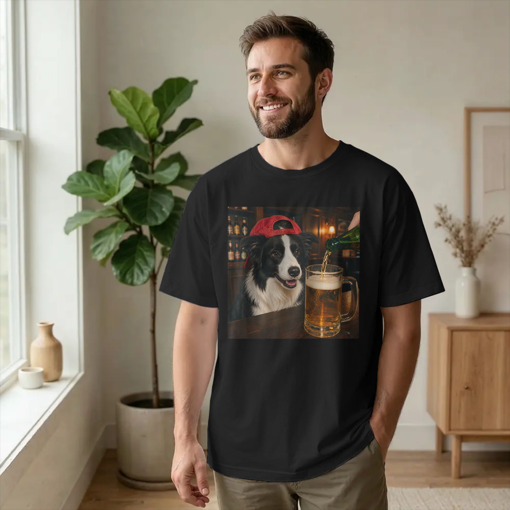 Men Border Collie Drinking Bee - Summer Clothing Ideas review and price