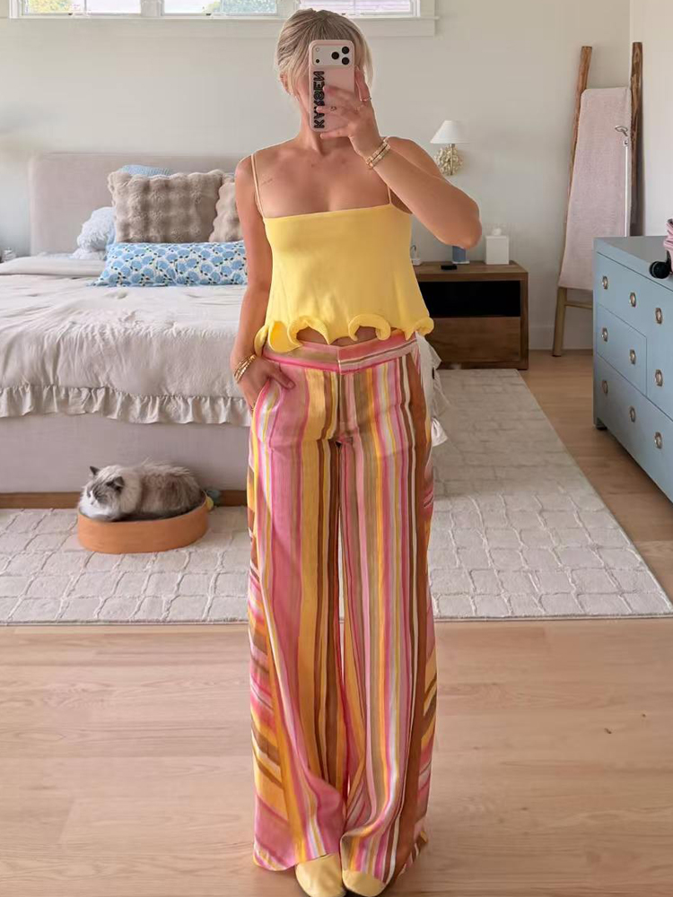 Women's Striped Pants Female L - Palazzo Pant Wide review and price