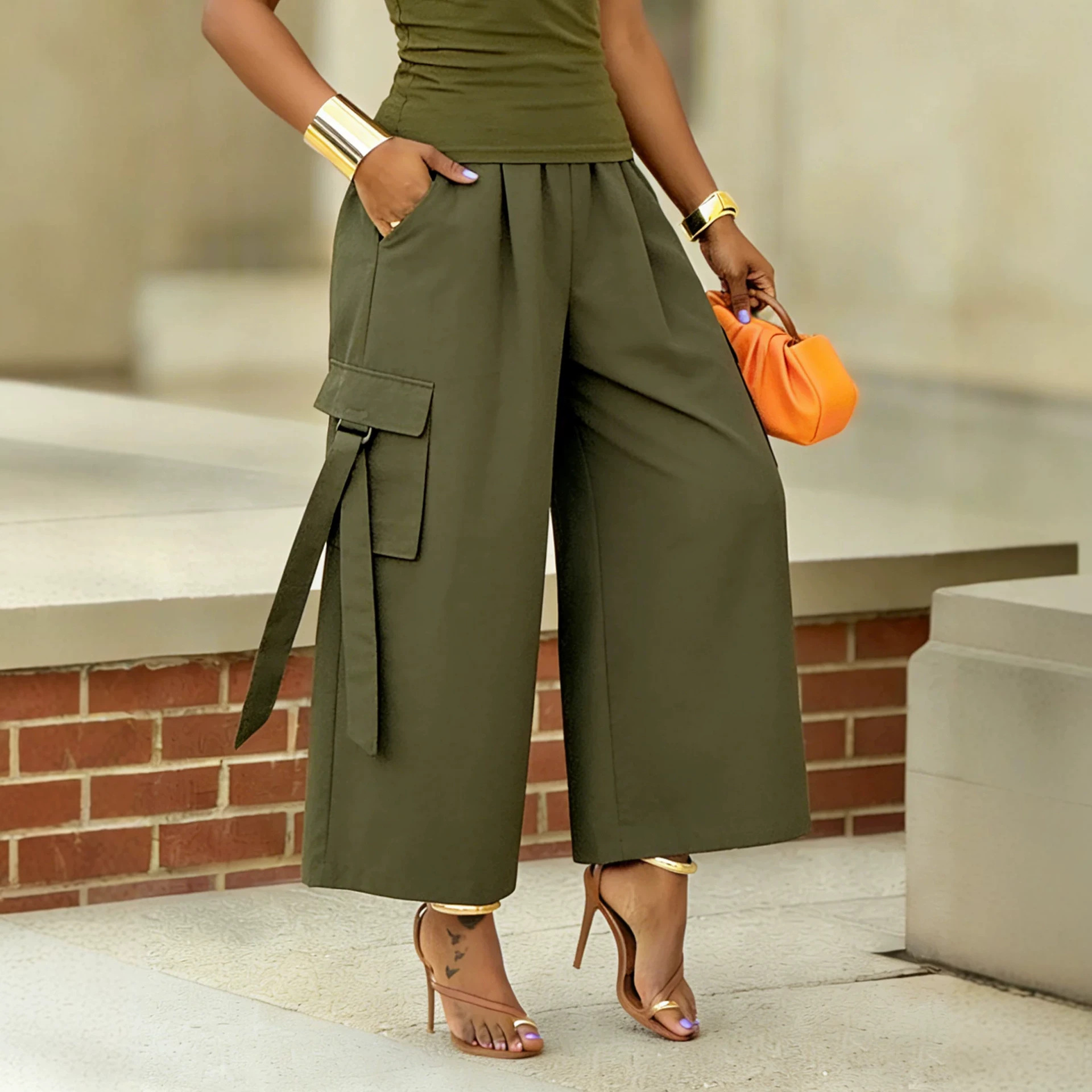 High Waist Cargo Wide Leg Crop - Palazzo Pant Wide review and price