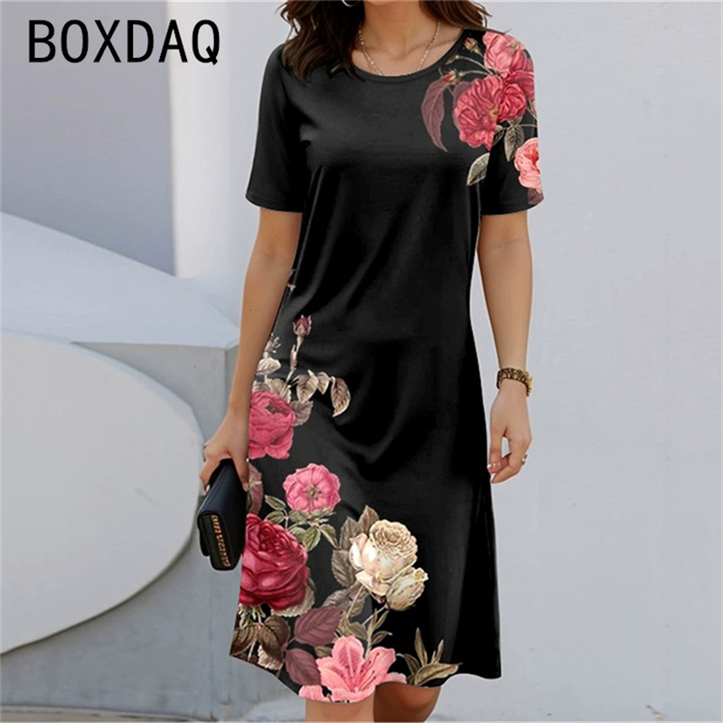 Bohemian Style Short Sleeve Ro - Sundress Midi Floral review and price