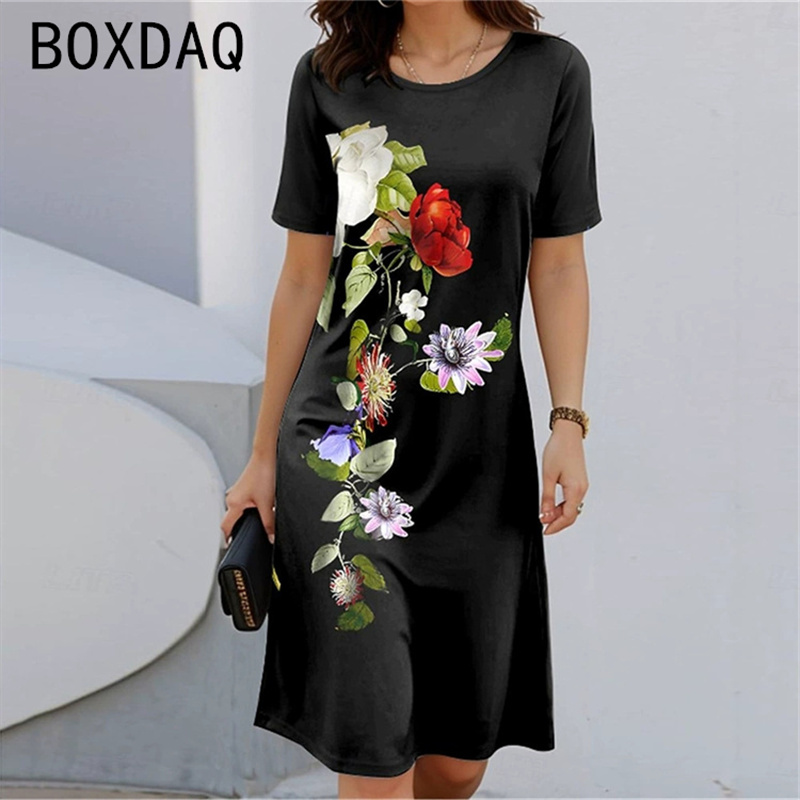 Bohemian Style Short Sleeve Ro - Sundress Midi Floral review and price