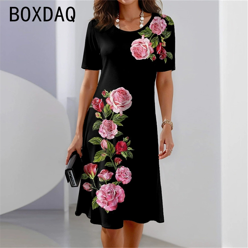 Bohemian Style Short Sleeve Ro - Sundress Midi Floral review and price
