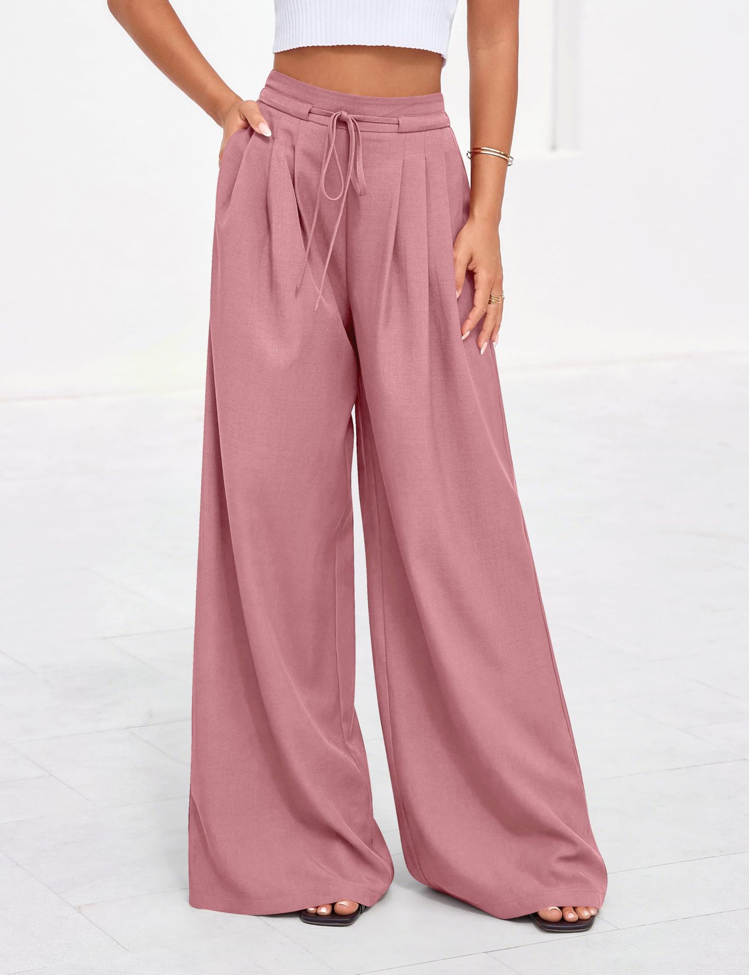 Women High Waist Drawstring Wi - Palazzo Pant Wide review and price