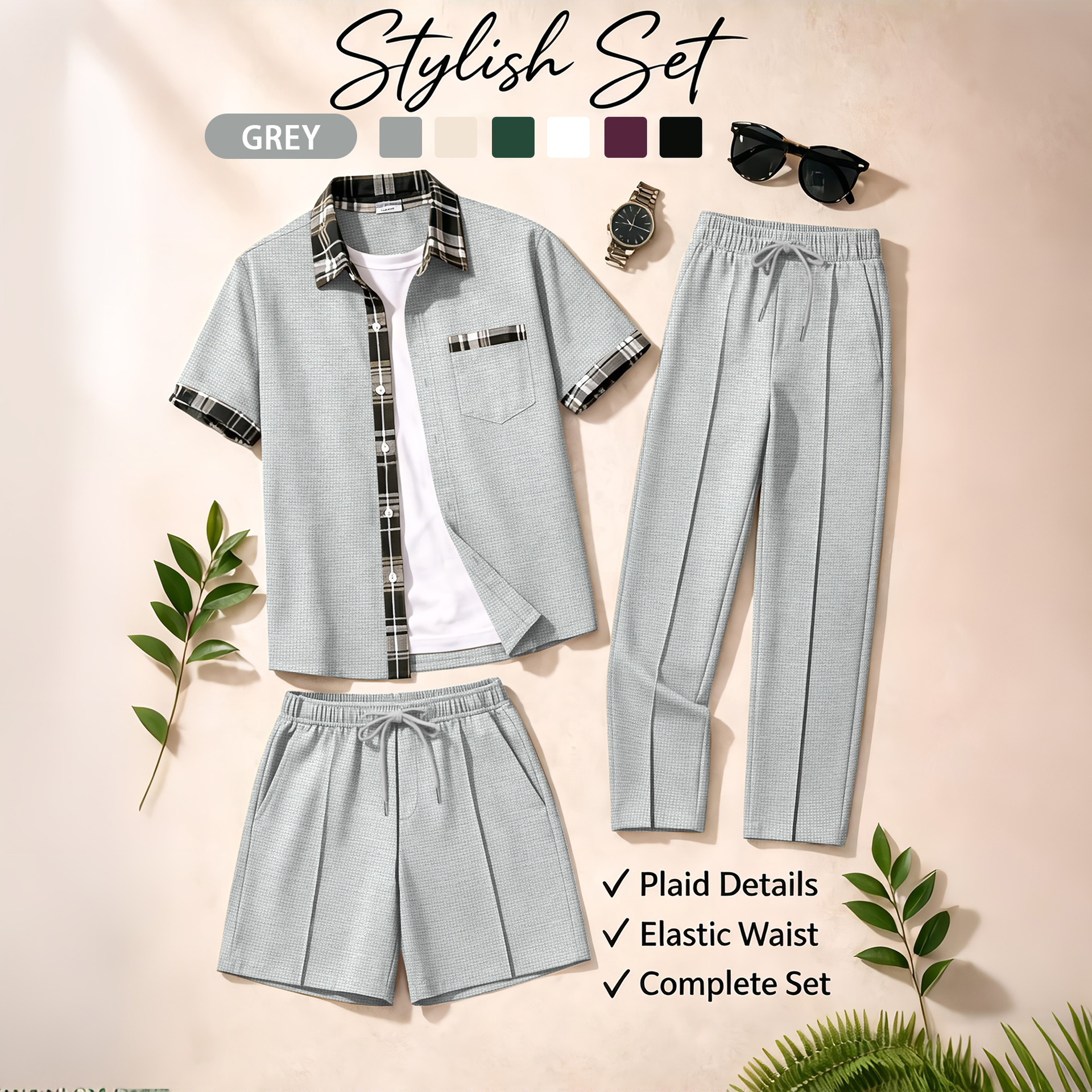 Men's 3 Piece Waffle Knit Trac - Summer Clothing Sets Men review and price