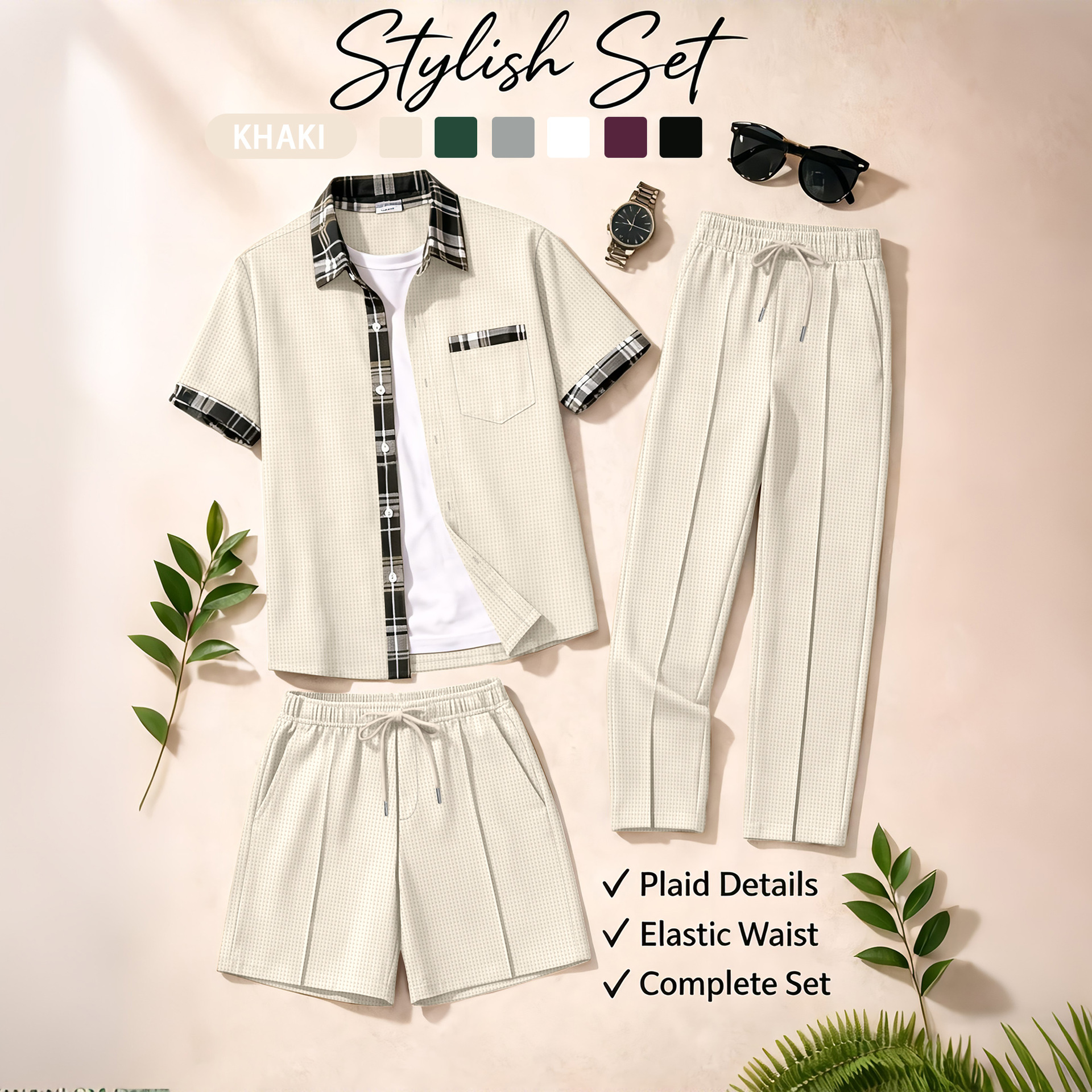 Men's 3 Piece Waffle Knit Trac - Summer Clothing Sets Men review and price