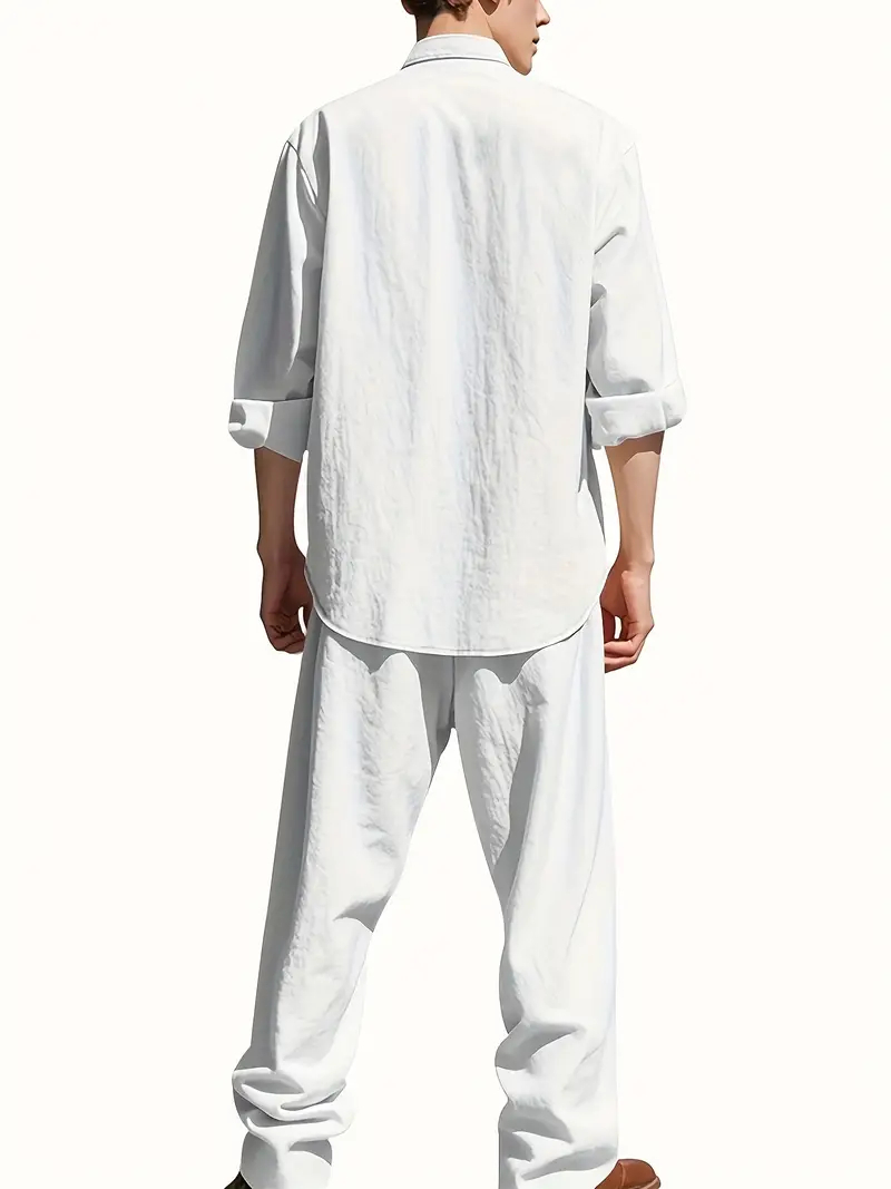 Men's White Linen Suit Set Lon - Summer Clothing Sets Men review and price