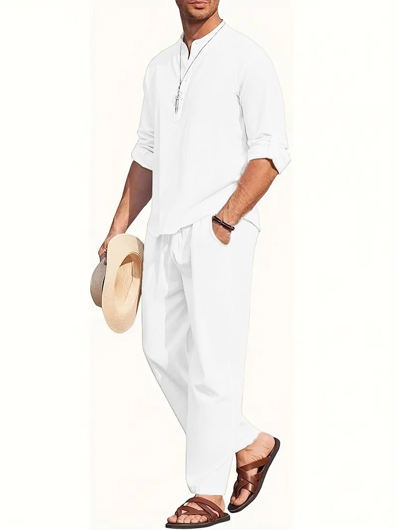 Men's White Linen Suit Set Lon - Summer Clothing Sets Men review and price