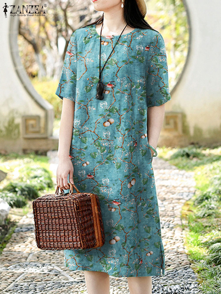 ZANZEA Vintage Floral Dress Wo - Sundress Midi Floral review and price