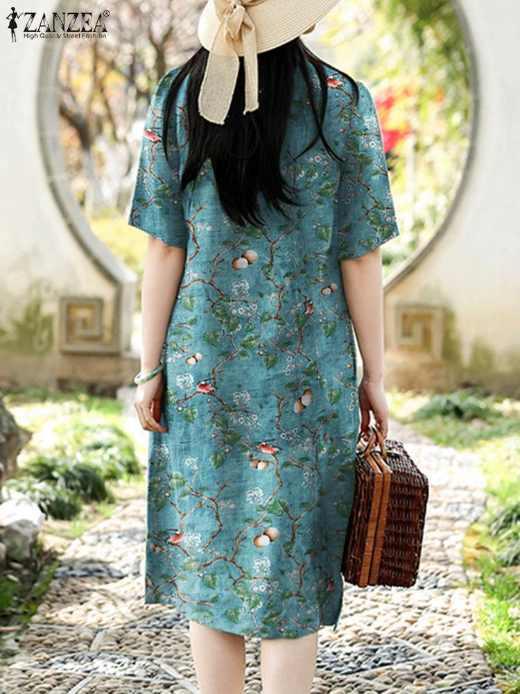 ZANZEA Vintage Floral Dress Wo - Sundress Midi Floral review and price