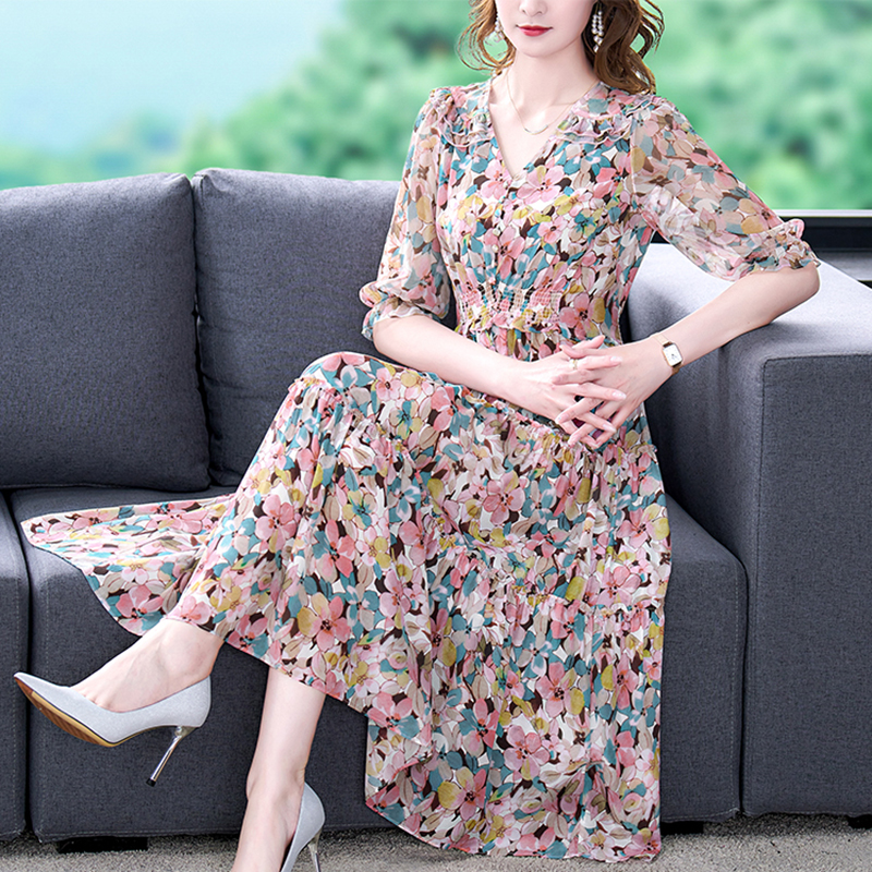 Summer Floral Natural Silk V-N - Sundress Midi Floral review and price