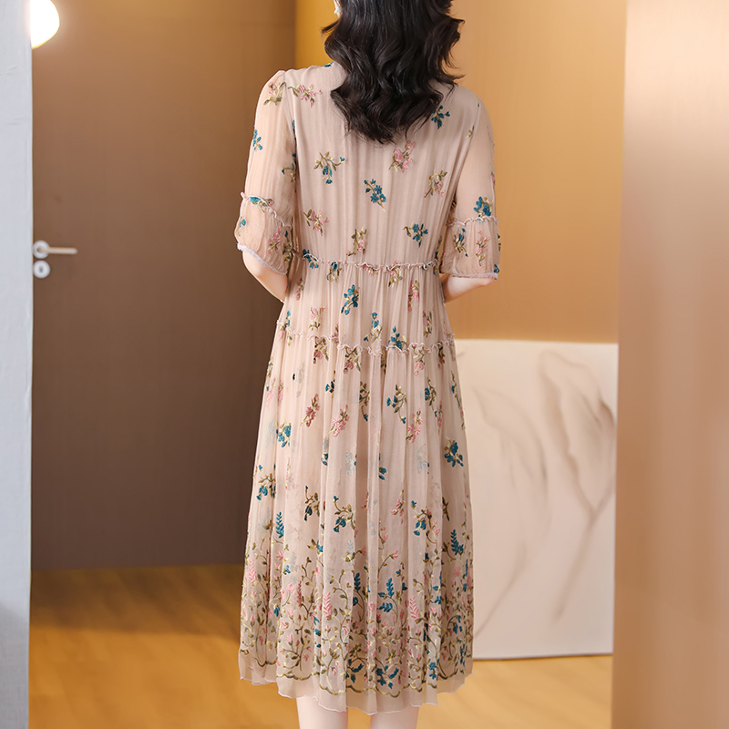 Women Floral Natural Silk Embr - Sundress Midi Floral review and price