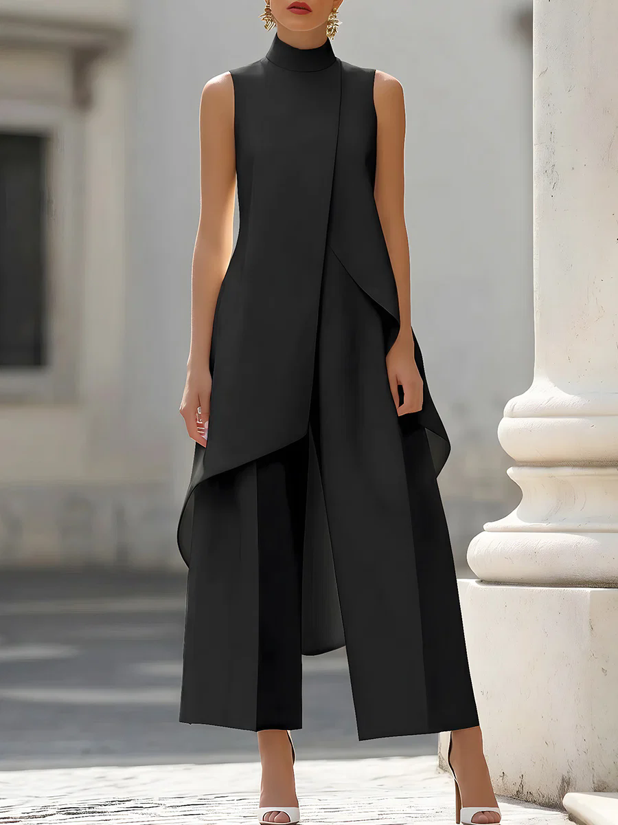 Sleeveless High Neck Asymmetri - Palazzo Pant Wide review and price