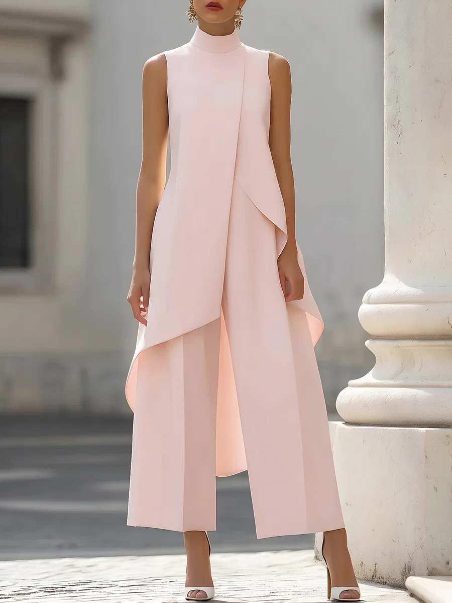 Sleeveless High Neck Asymmetri - Palazzo Pant Wide review and price