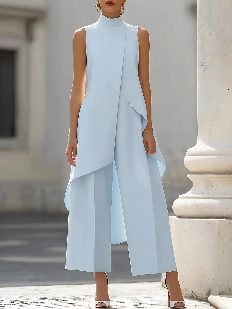 Sleeveless High Neck Asymmetri - Palazzo Pant Wide review and price