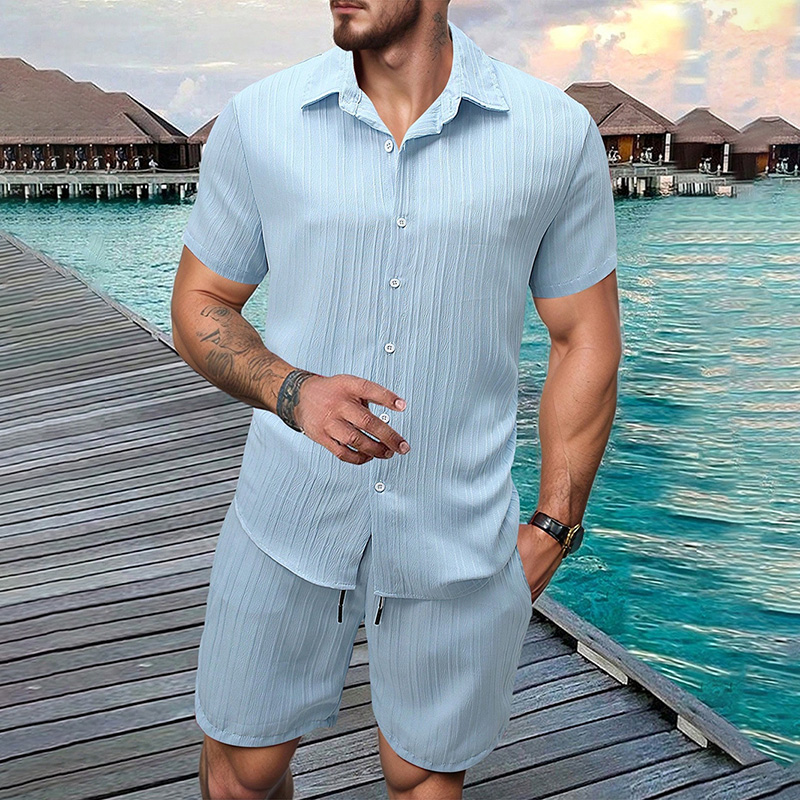 2026 New Men Vertical Wrinkle  - Summer Clothing Sets Men review and price