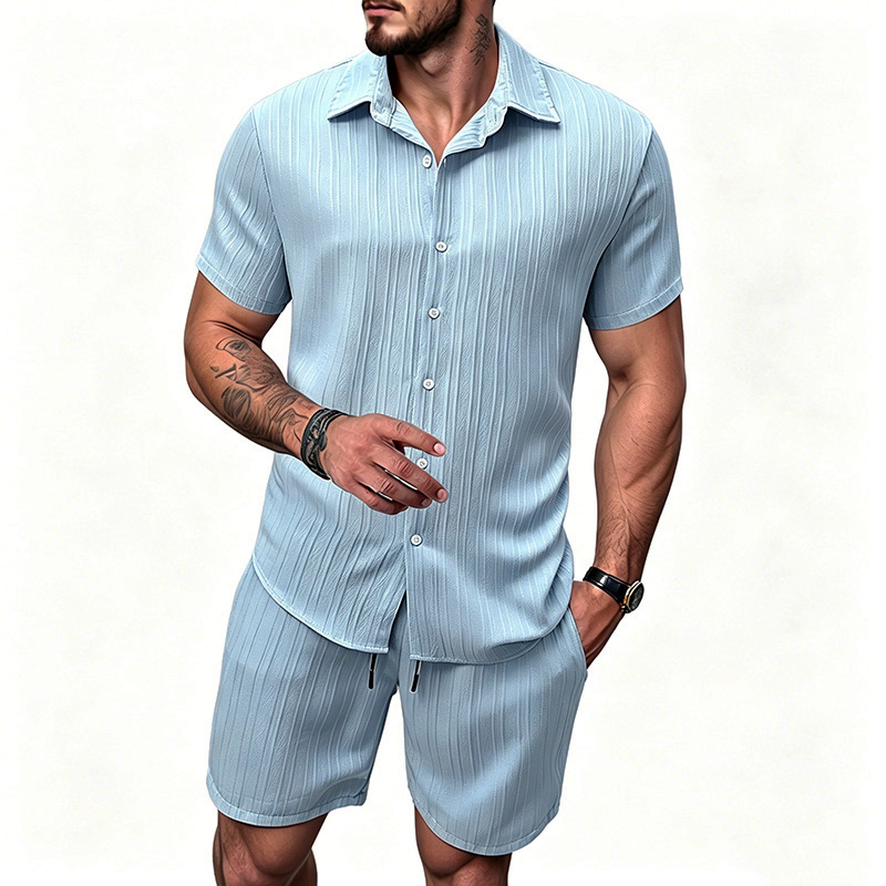 2026 New Men Vertical Wrinkle  - Summer Clothing Sets Men review and price
