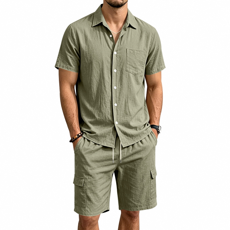 Men Summer American Linen Two  - Summer Clothing Sets Men review and price